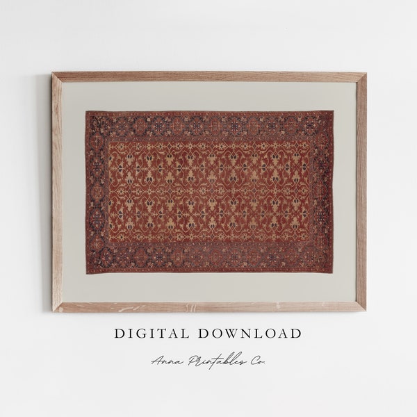 Tapestry V | Antique Crimson Rug Print for Digital Download | Vintage Textile Pattern Printable Wall Art | Red Art Prints | Farmhouse Decor