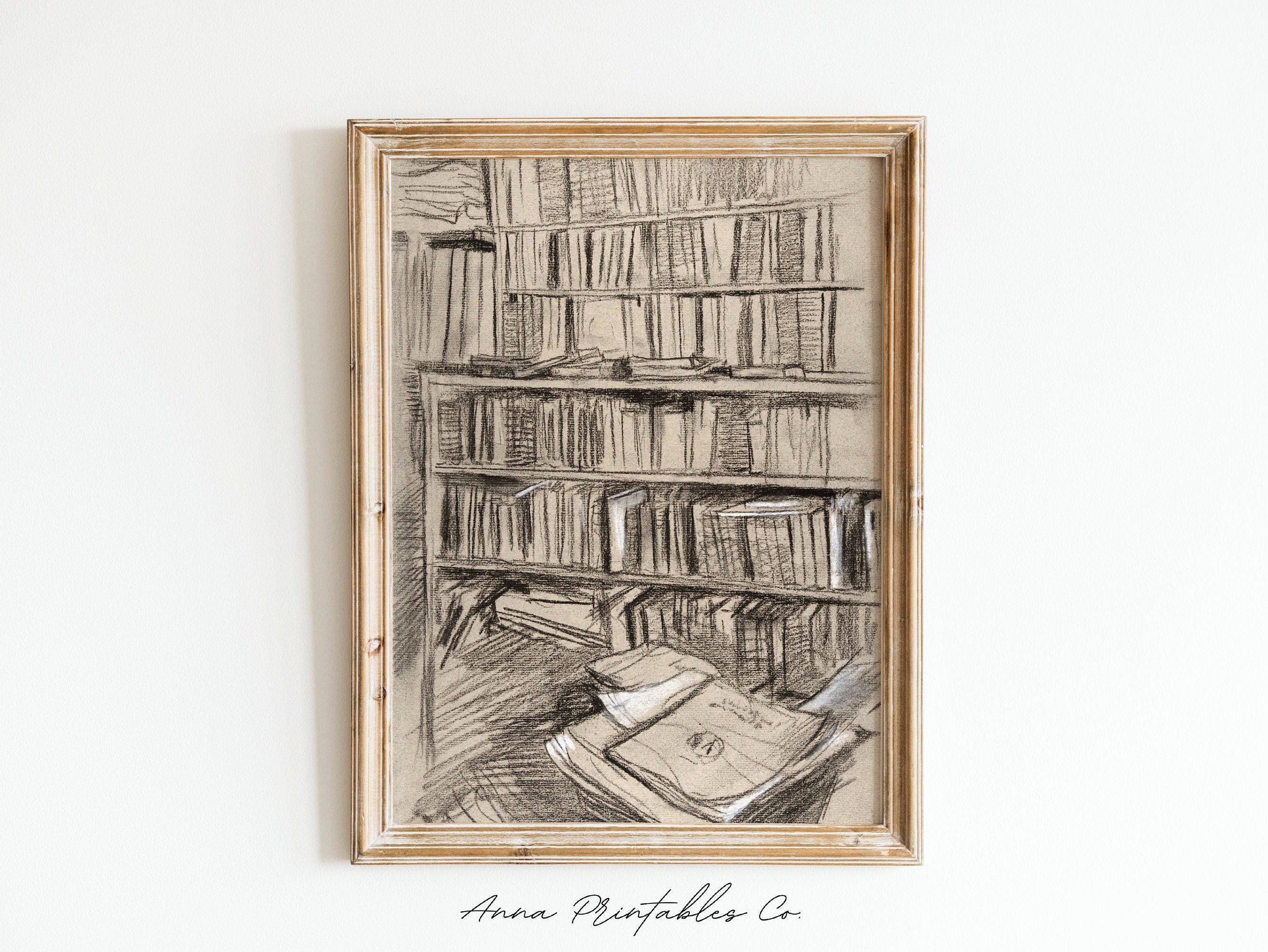 Library Sketch | Antique Library Drawing for Digital Download | Vintage ...