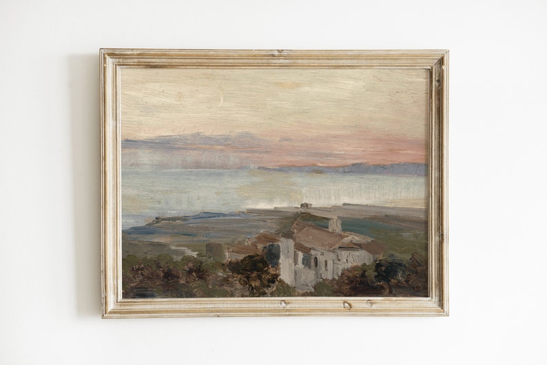 Antique Oil Painting European City by the Sea Wall Art Print, Coastal Painting Printable Wall Art, Landscape Painting Digital Prints, Ocean image 4
