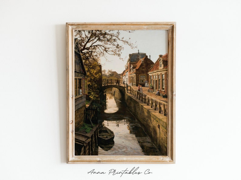 Canal Bridge | Antique Oil Painting of a German Town With a Canal for ...