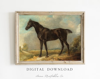 TÉLÉCHARGEMENT NUMÉRIQUE de tableau cheval noir antique | Oeuvre d'art équestre vintage | Art mural imprimable animal victorien | Beaux-arts du XIXe siècle