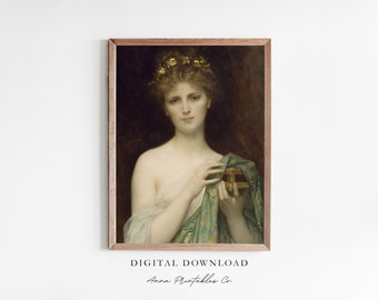 Pandore et sa boîte | Téléchargement numérique de la peinture de la mythologie grecque antique | Art mural imprimable vintage portrait antique | Oeuvre d'art classique