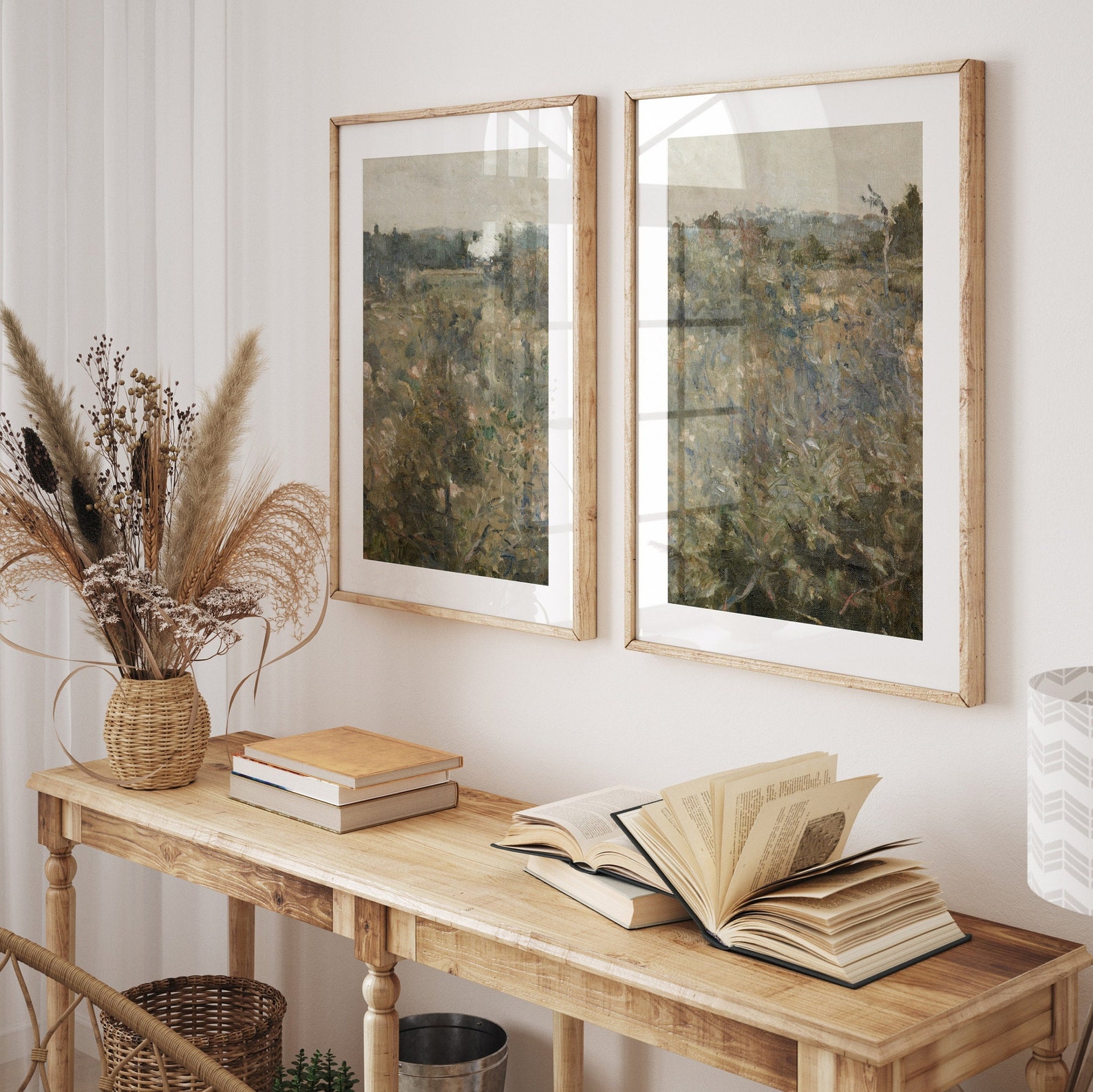 Green Meadow Set of 2 | Antique Landscape Painting Set of 2 Prints ...