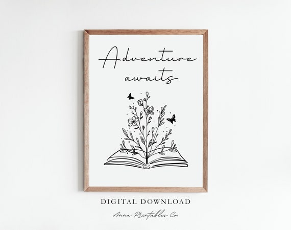 Adventure Awaits Reading Quote Poster, Bookish Wall Art, Book Lovers Wall Decor, Bookworm Gift, Reading Wall Art, English Classroom Poster