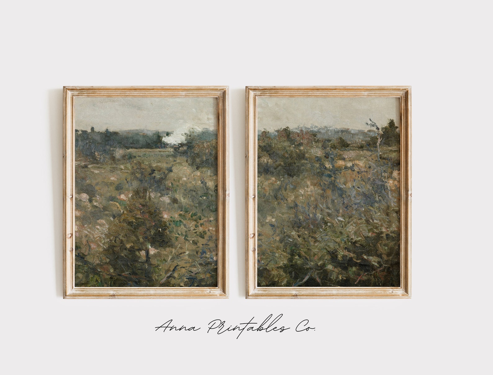 Green Meadow Set of 2 | Antique Landscape Painting Set of 2 Prints ...