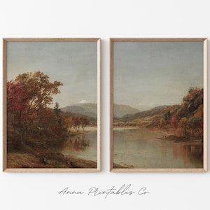 Bergsee im Herbst Dual Panel 2er Set Drucke zum DIGITALEN DOWNLOAD | Antike Landschaft druckbare Kunst | 2 Stück Vintage Wanddekoration