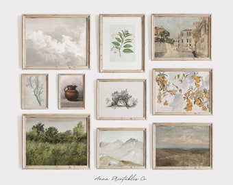 Set of 10 Antique Fine Art Prints for Digital Download | Vintage Gallery Wall Printable Wall Art | Rustic Farmhouse Decor | Neutral Tone Art