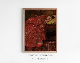 painting of woman in red dress back view Back of Woman in Red Dress Painting Art Print - Digital Download
