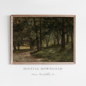 Path through A Forest Vintage Painting Digital Download, Dark Cottagecore Printable Wall Art, Antique Landscape Painting Wall Art Print
