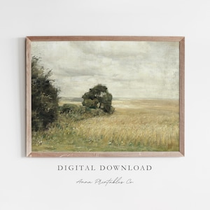 Meadow&#39;s Edge | Vintage Landscape Painting for Digital Download | Antique Oil Painting Printable Wall Art | Fine Art Print |Rustic Farmhouse