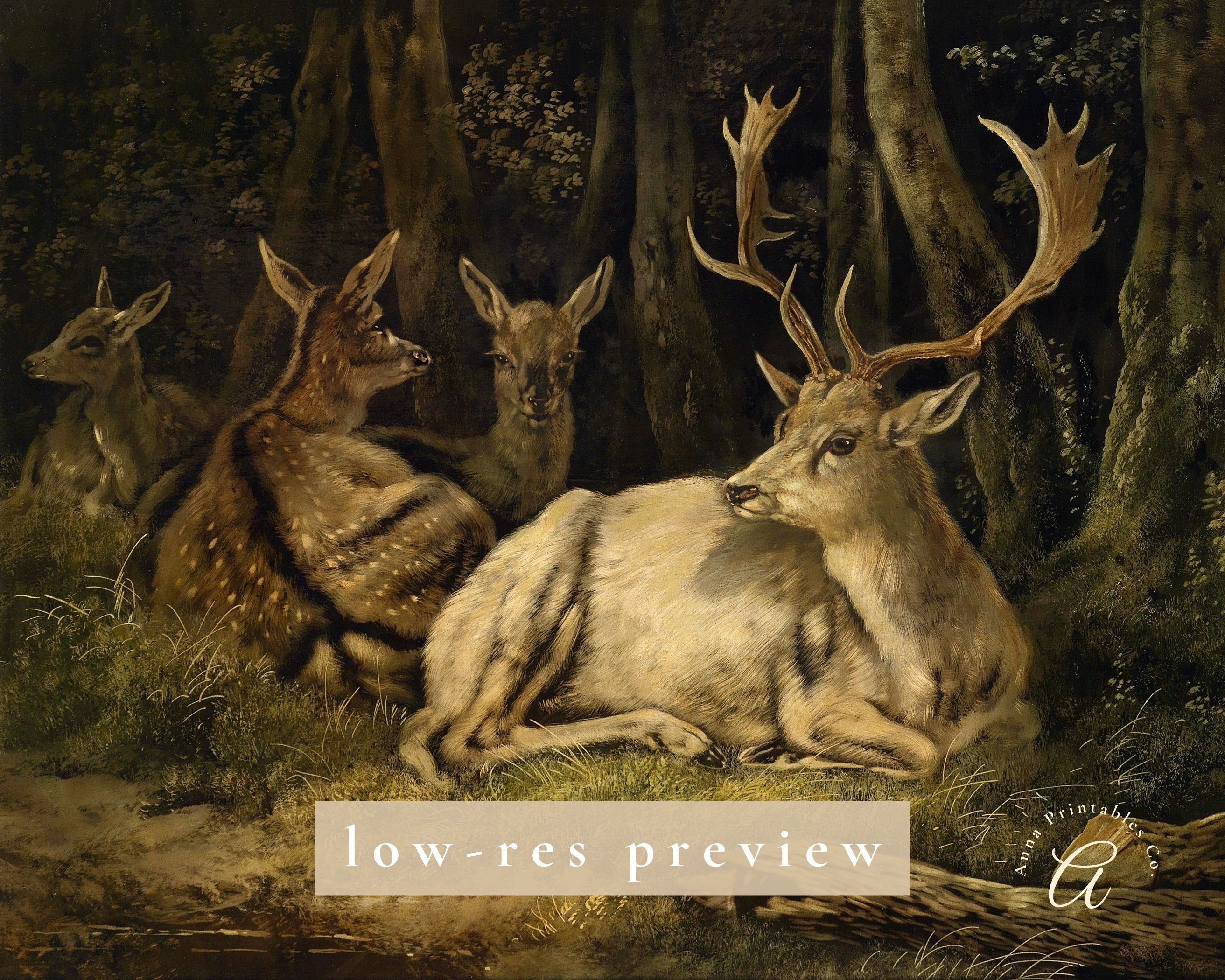 Antique Deer Painting DIGITAL DOWNLOAD | Victorian Vintage Moody Forest ...
