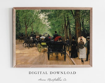 Bois de Boulogne | 19th Century Antique French Painting for Digital Download | Vintage Printable Wall Art | Fine Art Decor | Carriage Print