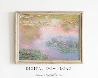 Claude Monet Water Lilies Painting DIGITAL DOWNLOAD | Cottage Farmhouse Printable Wall Art | Vintage Impressionist Decor | Antique Aesthetic