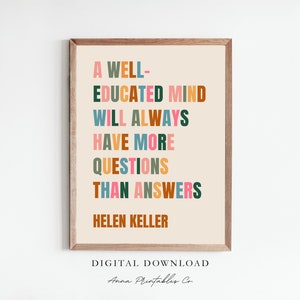 Helen Keller Inspirujący cytat edukacyjny do pobrania cyfrowego, sztuka ścienna do druku, plakaty szkolne, dekoracja ścienna do klasy, inspirujący cytat