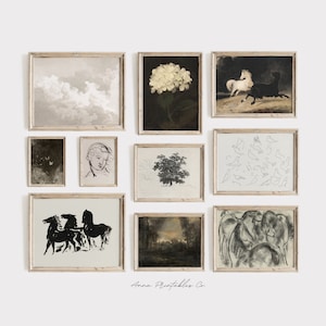 Set of 10 Antique Black and White Prints | Vintage Gallery Wall Printable Wall Art Set | Maximalist Home Decor | 19th Century Artwork