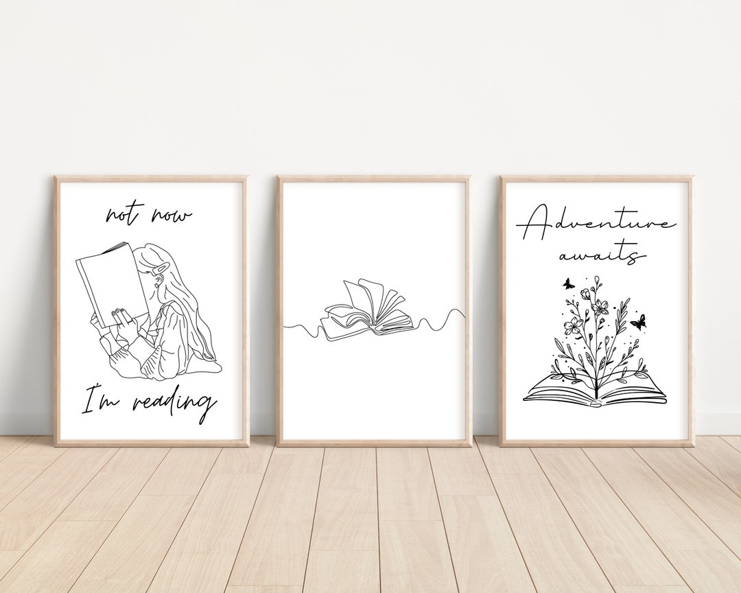 Minimalist Reading Wall Art Bundle, Set of 3 Prints, Bookish Wall Art