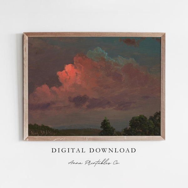 Cloud Study Vintage Painting for Digital Download, Sky Painting Printable Wall Art, Landscape Painting Wall Art Prints, Sky at Dusk Art