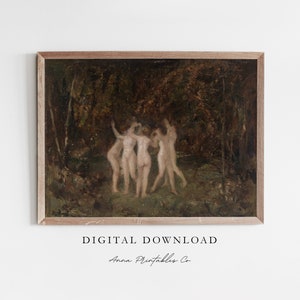 Nymphs Dancing in the Night Antique Painting Digital Download, Goblincore Printable Wall Art, Dark Academia Decor Art Prints, Witchy Art