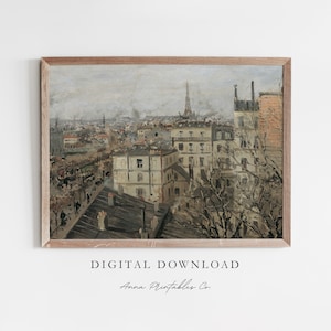 Hazy Day in Paris | Antique Paris, France Cityscape Painting Digital Download | Vintage European Printable Wall Art | Farmhouse Decor Print