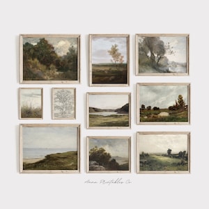 Set of 10 Antique Muted Landscape Fine Art Prints for Digital Download | Vintage Gallery Wall Set | Farmhouse Printable Wall Art | Moody Art