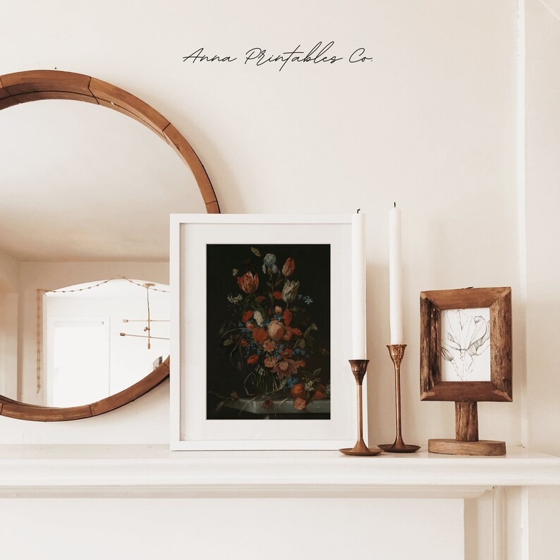 Dark Academia Decor, Moody Vintage Flower Print, Dark Floral Wall Art ...