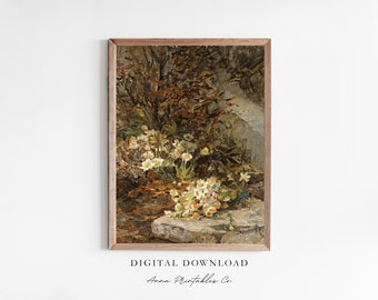 秋の花 | デジタルダウンロード用のアンティークフラワーペインティング | ファインアートプリント | コテージコアデコレーションの印刷可能なウォールアート | ヴィンテージ油絵