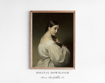茶色の髪の女性の肖像画 | デジタルダウンロード用のアンティーク油絵