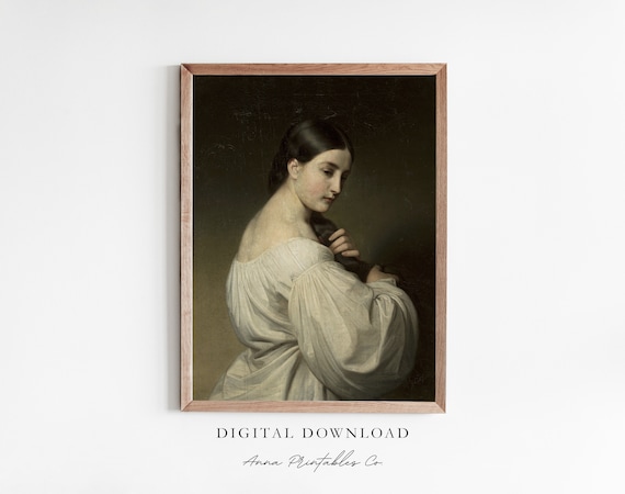 茶色の髪の女性の肖像画 | デジタルダウンロード用のアンティーク油絵
