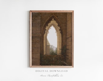 Castle Window | Antique Architecture Painting for Digital Download | Dark Academia Decor Printable Wall Art | Dark Vintage Aesthetic Prints