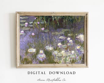 Claude Monet Purple Water Lilies Painting Digital Download | Famous Vintage Printable Wall Art | Impressionism Fine Art Decor Aesthetic