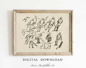 Antique Ice Skater Sketch DIGITAL DOWNLOAD | Vintage Minimalist Christmas Decor Printable Wall Art | Rustic Winter Home Decor Fine Art Print