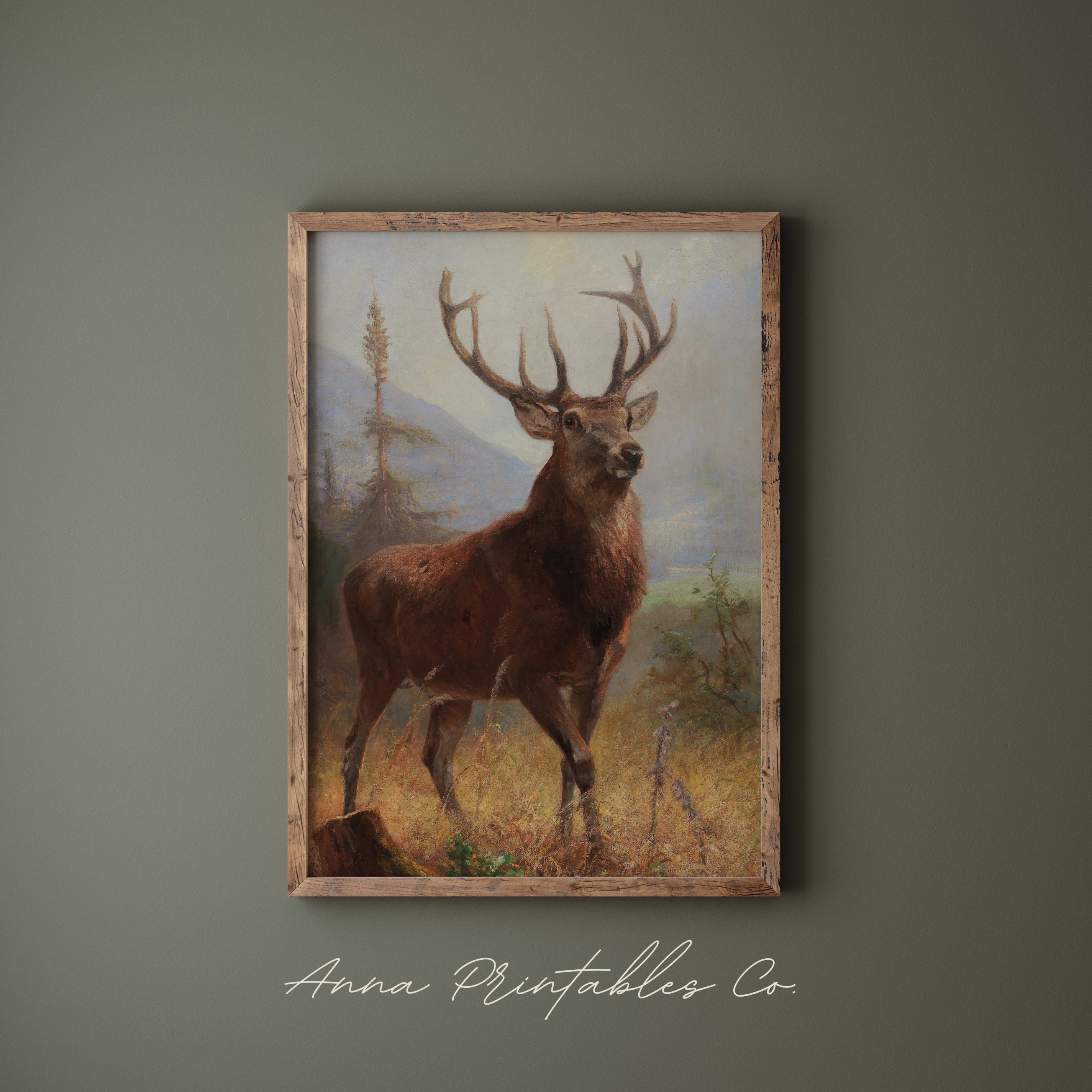 Antique Stag Painting DIGITAL DOWNLOAD | Vintage Deer Printable Wall ...