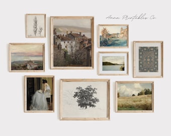 Blue Neutrals | A Collection of 9 Fine Art Prints for Digital Download | Antique Gallery Wall Set | Neutral Printable Wall Art |Vintage Art