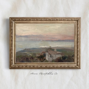 Antique Oil Painting European City by the Sea Wall Art Print, Coastal Painting Printable Wall Art, Landscape Painting Digital Prints, Ocean image 3