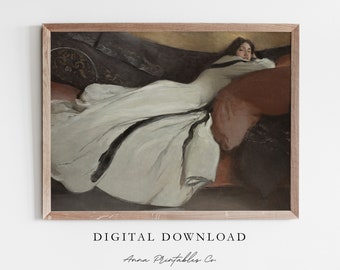 Lounging | Antique Portrait Painting of a Woman on a Couch for Digital Download | Vintage Printable Wall Art | Victorian Fine Art Print