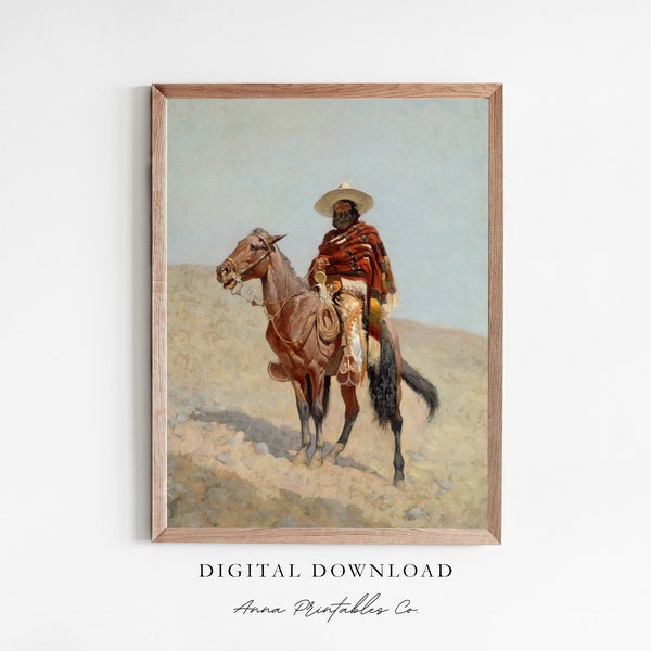 Mexican Vaquero | Vintage Cowboy Painting for Digital Download | Wild West Themed Printable Wall Art | Fine Art Prints | Horse Wall Decor