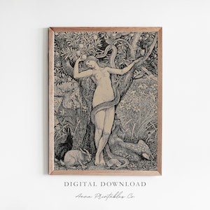 Eve | Vintage Drawing of the Temptation of Eve for Digital Download | Genesis Story Printable Wall Art | Gothic Art Prints | Dark Academia