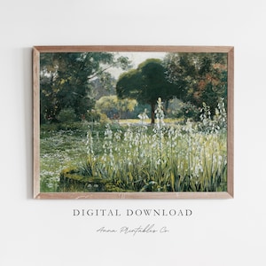 Summer Hyacinths Vintage Landscape Painting Digital Download, Antique Oil Painting Printable Wall Art, Summer Decor Art Print Download