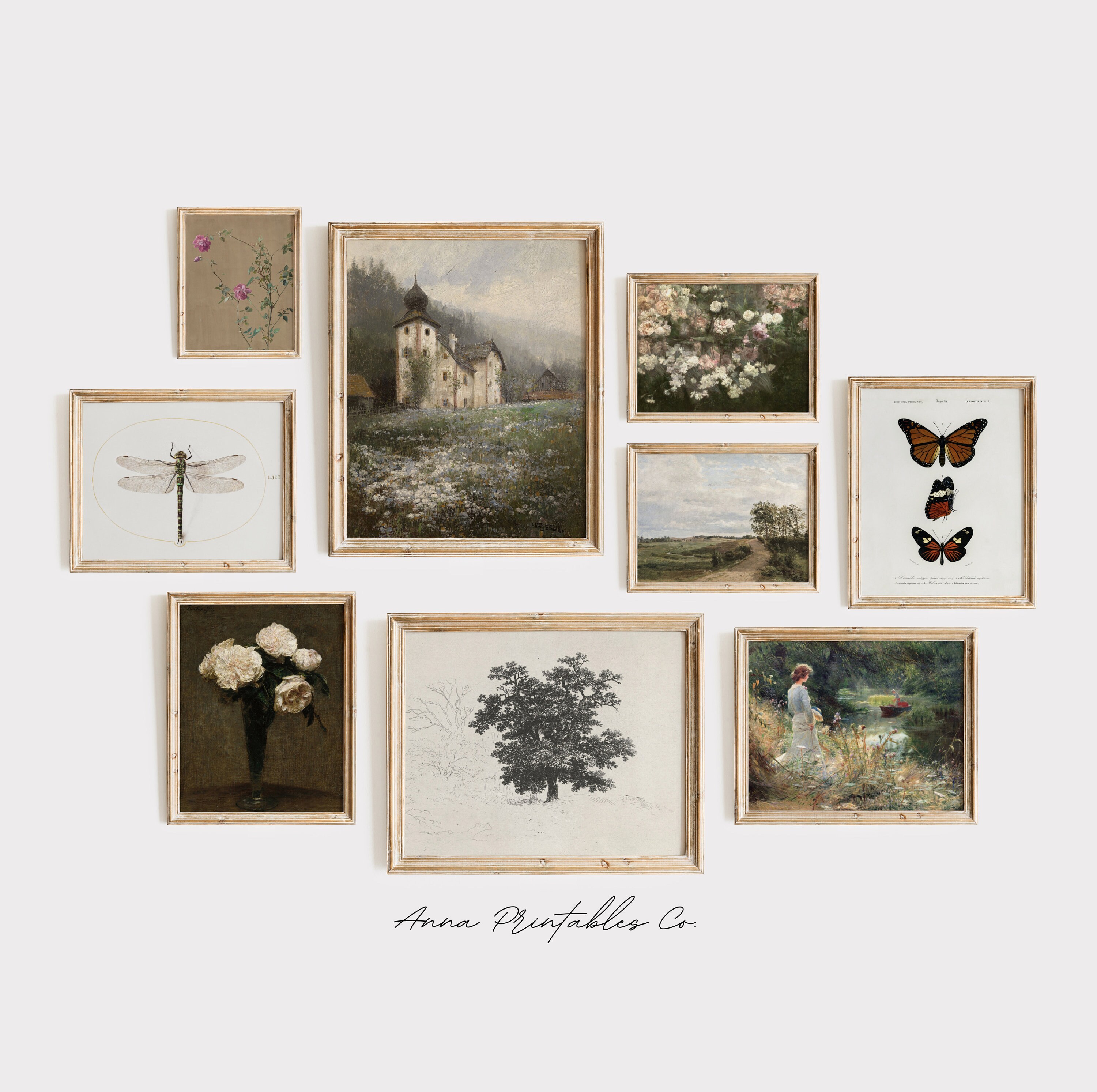 Antique Cottagecore Gallery Wall Set of 9 Fine Art Prints for Digital ...