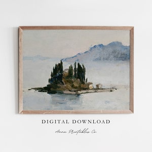 Island in the Lake | Antique Landscape Painting for Digital Download | Vintage Nature Scene Printable Wall Art | Fine Artwork |Victorian Art