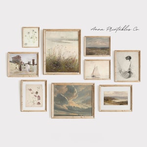 Neutral Hues | Fine Art Gallery Wall Set of 9 Prints for Digital Download | Light Academia Printable Wall Art | Antique Neutral Tone Decor