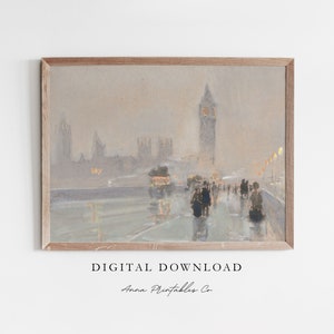 Big Ben | Antique London Cityscape Painting for Digital Download | London England Printable Wall Art | Neutral Tone Decor | Fine Art Prints