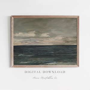 ヴィンテージ海景画デジタルダウンロード、海の絵画プリント可能な壁アート、アンティーク海岸壁アートプリント、ビーチ絵画、海岸アート