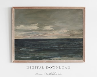 ヴィンテージ海景画デジタルダウンロード、海の絵画プリント可能な壁アート、アンティーク海岸壁アートプリント、ビーチ絵画、海岸アート