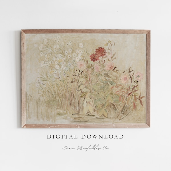 Small Garden | Antique Flower Painting for Digital Download | Cottage Home Printable Wall Art | Vintage Cottagecore Decor | Fine Art
