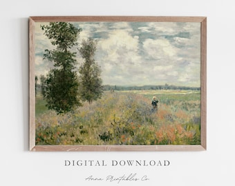 Poppy Fields | Digitally Remastered Monet Painting for Digital Download | Vintage Landscape Printable Wall Art | Antique Spring Decor Print