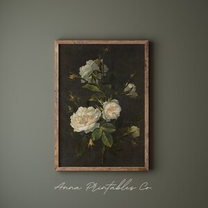 Still Life X | Antique White Rose Painting for Digital Download | Moody ...