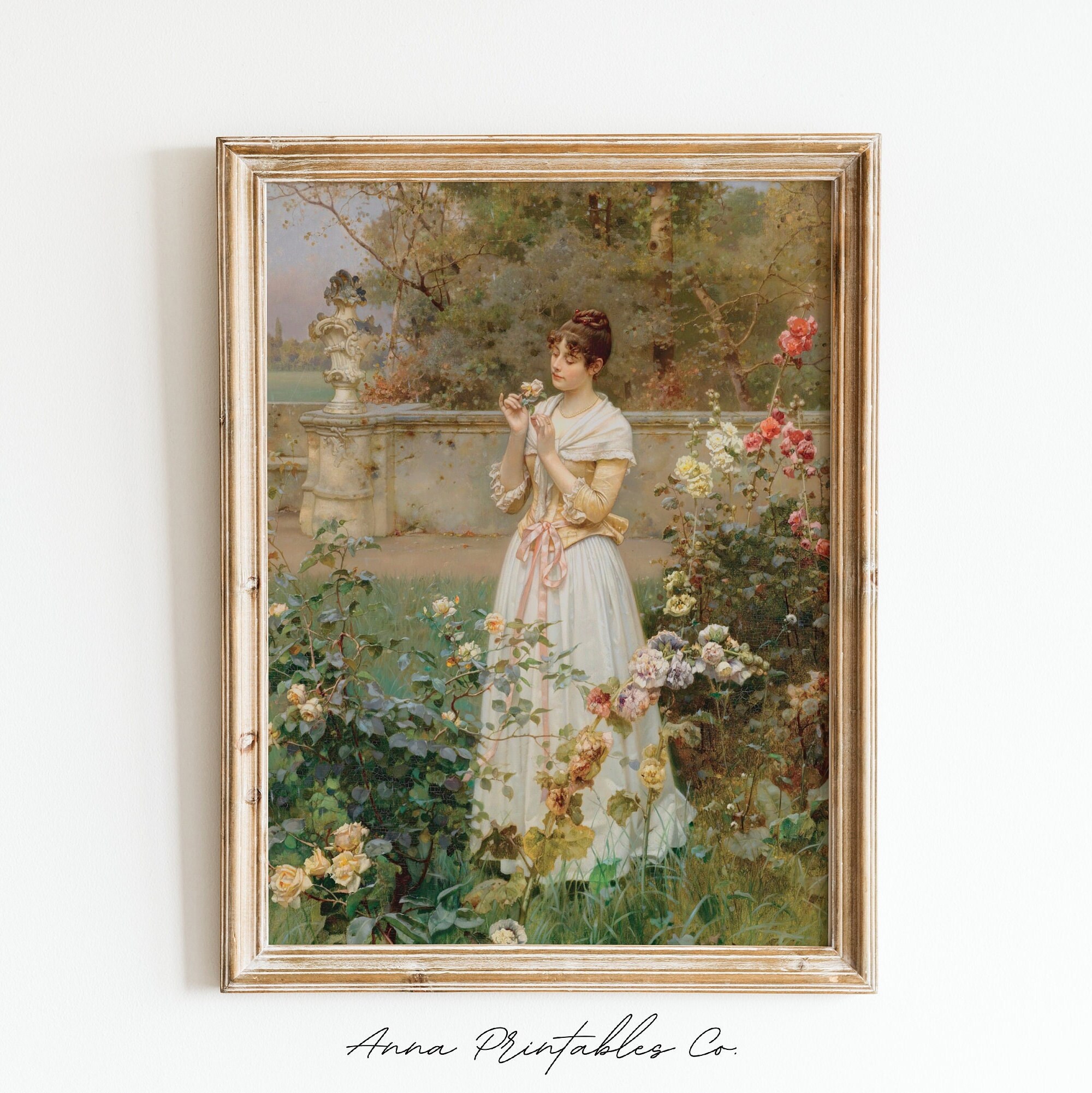 A Rose Amongst Roses Antique Painting of a Young Woman in a - Etsy