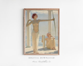 El arquero / Pintura al óleo de estilo clásico antiguo para descarga digital / Arte mural imprimible de Light Academia / Impresiones de bellas artes griegas antiguas