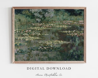 クロード・モネ、「The Water Lily Pond-Harmony in The Water Lily Pond Harmony In Green 1899 Garden Painting By